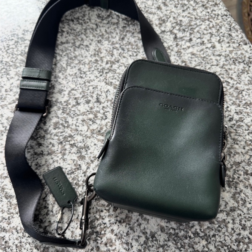 Coach Men’s Forest Green Leather Crossbody Belt Bag